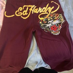 Ed Hardy Brown and Yellow Sweatpants with Tiger Design
